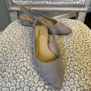 Taupe Suede Slingbacks Block Heel